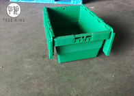 กล่องเก็บพลาสติกสีเขียวที่นำกลับมาใช้ใหม่พร้อมฝาปิดแบบบานพับฝาภาชนะบรรจุ 500 X 330 X 236 มม